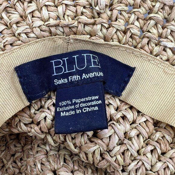Saks Fifth Avenue Blue Women's OS Straw Hat Boho Hippie Floppy Wide Brim Woven - Picture 8 of 10